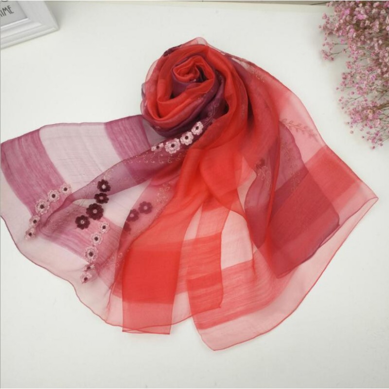 Wool Silk Scaves Pink Blue Plaid Women Summer Scarf